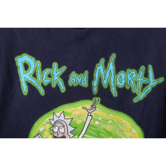 Y2K Womens Small Distressed Rick and Morty Cartoon Short Sleeve T-Shirt Blue - Picture 5 of 15